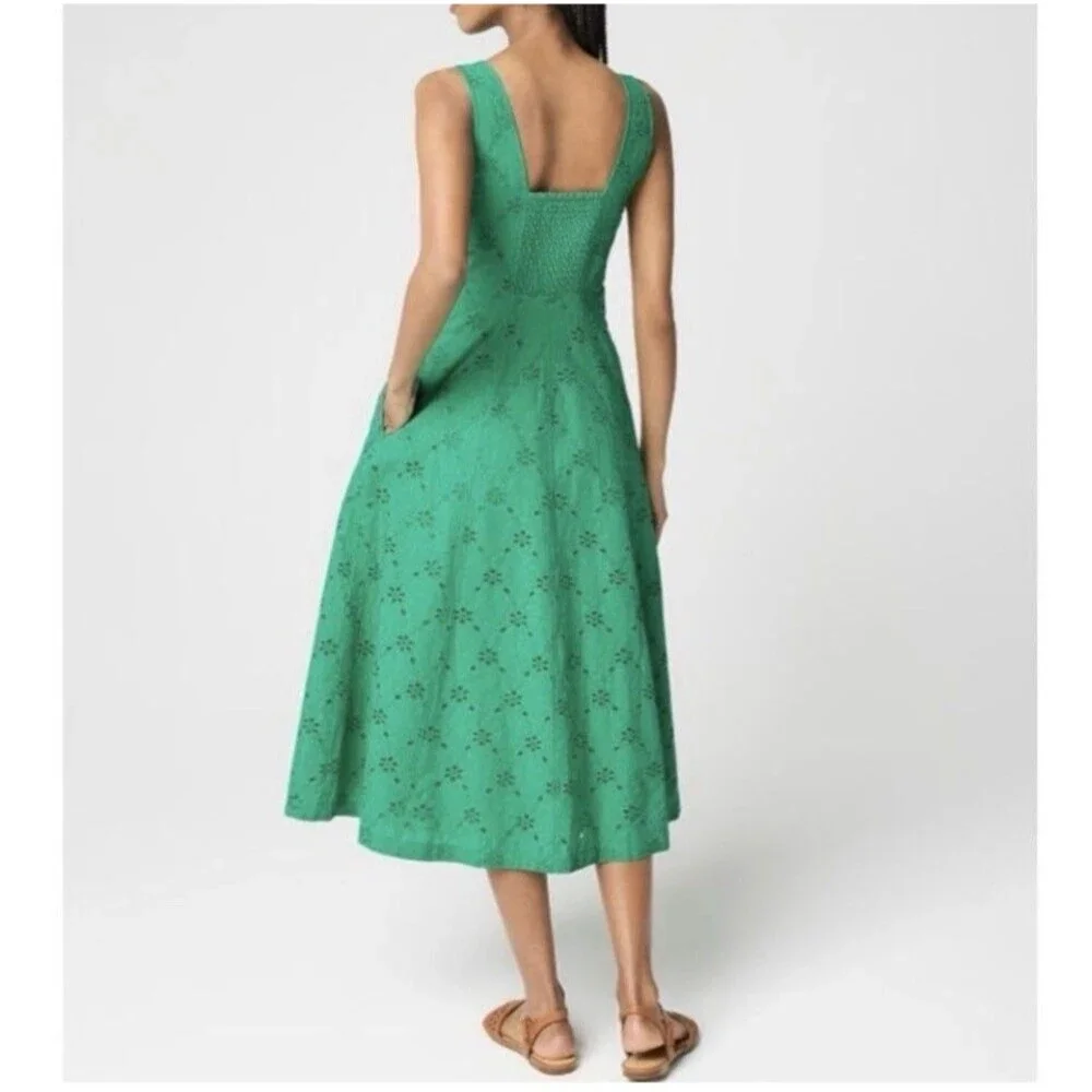 J.Crew Factory Eyelet Embroidered Midi Dress Emerald Beryl Green Size 10 CS891